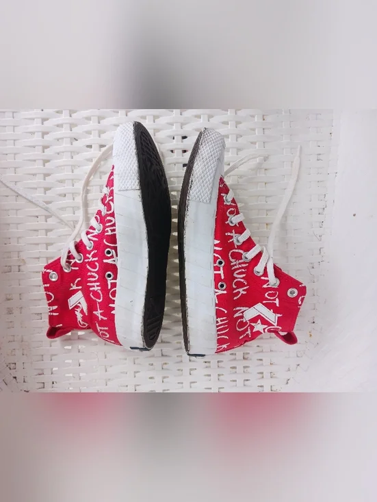 Converse "Not A Chuck" Big Kid letters Printed Red High Top Sneakers - Picture 5 of 13